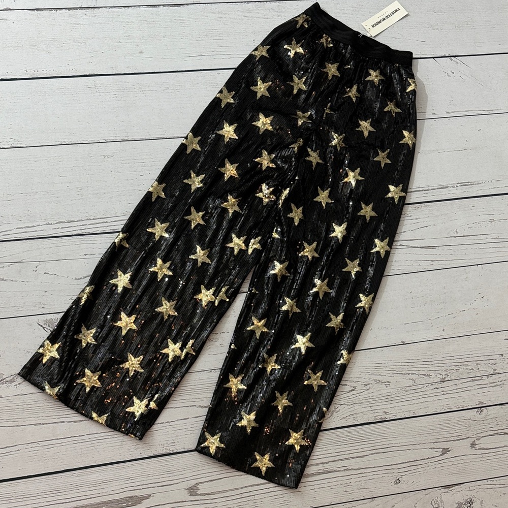 Black TWISTED WUNDER Wide Leg Sequins Star Pants